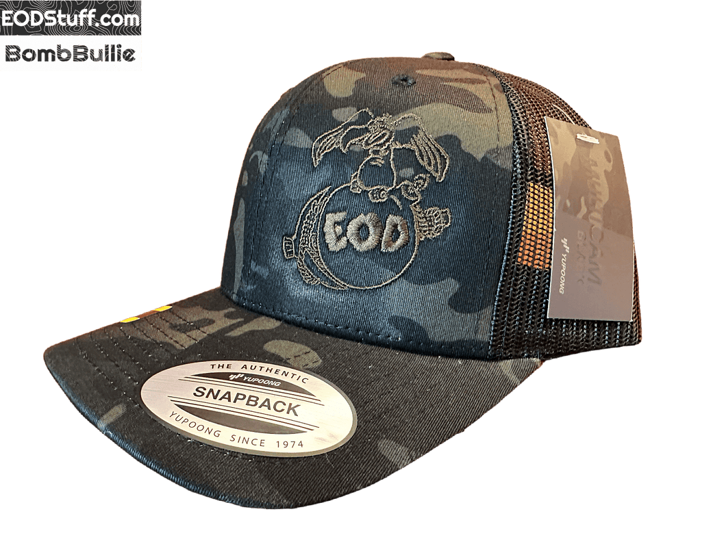 USMC Buzzard, Bomb, and Pick Black MultiCam Retro Trucker Snapback Hat- EOD Hats